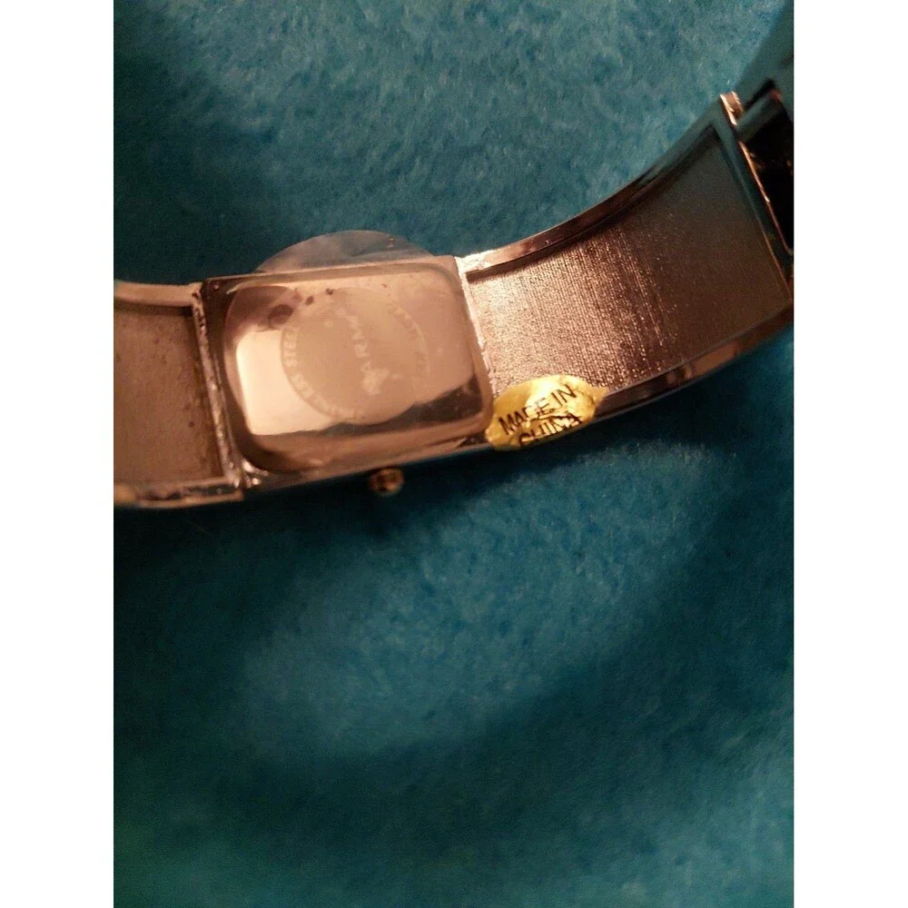 Narmi Womens Silver Tone Bling Square Hinged Cuff Bracelet Watch W/Stone Details